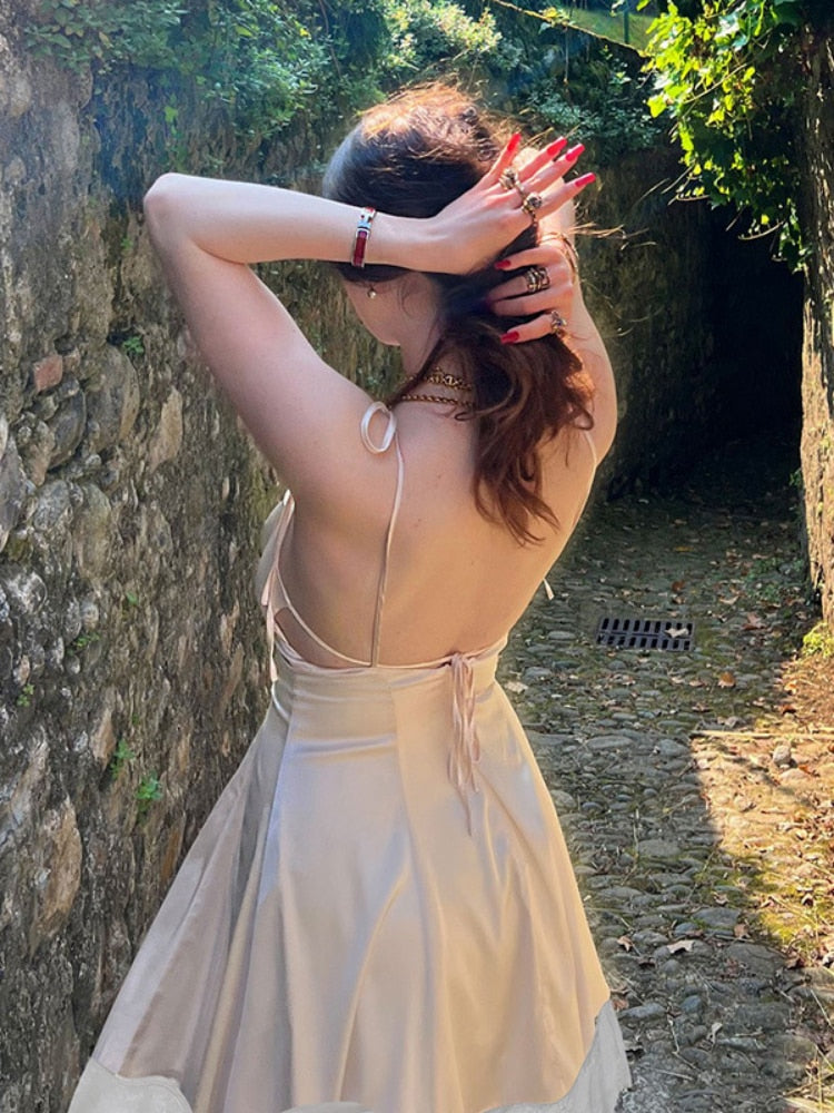 Solid Color High Waist Sleeveless Backless Mini Dress Summer Exotic Tight Elegant Party Luxury Fashion Sexy Dresses Women