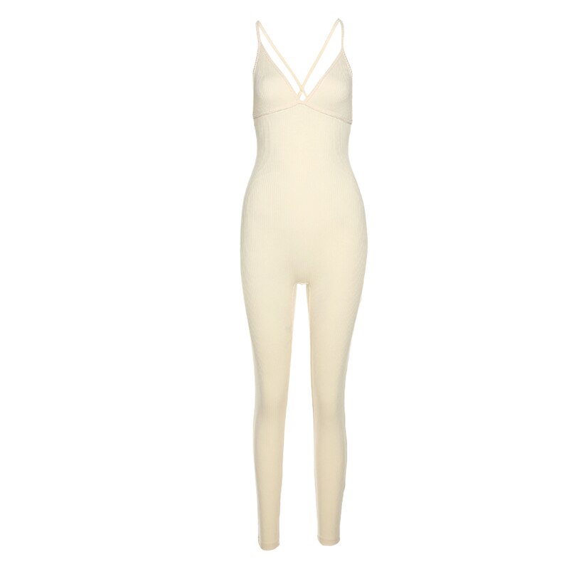 Sixsr v-neck skinny sexy jumpsuit women summer hollow out partywear halter sleeveless streetwear outfit fitness backless