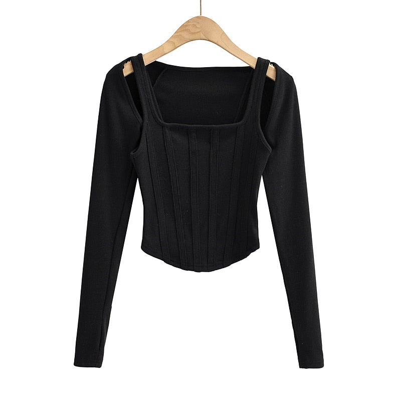 Sexy cropped tops women Summer knit tank top fish bone corset top white crop top ribbed cute black tops sets punk clothes