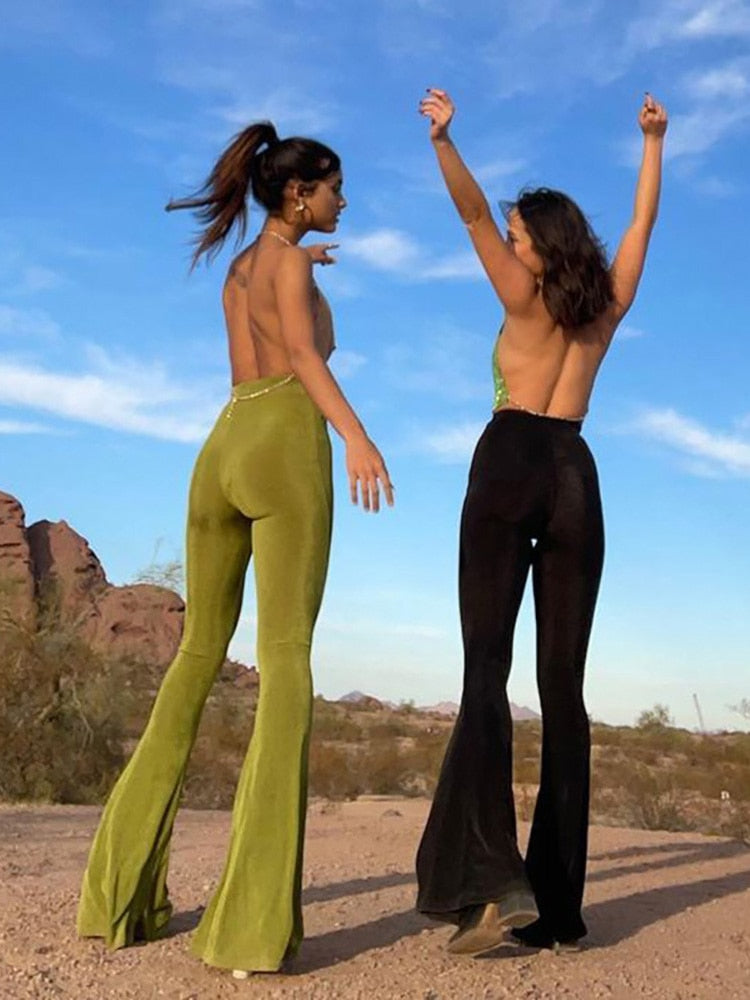 sixsr Summer Outfits Grunge 90s Urban Style Boot Cut Pants High Waist Black Vintage Skinny Pants Fashion Indie Casual For Women Trousers