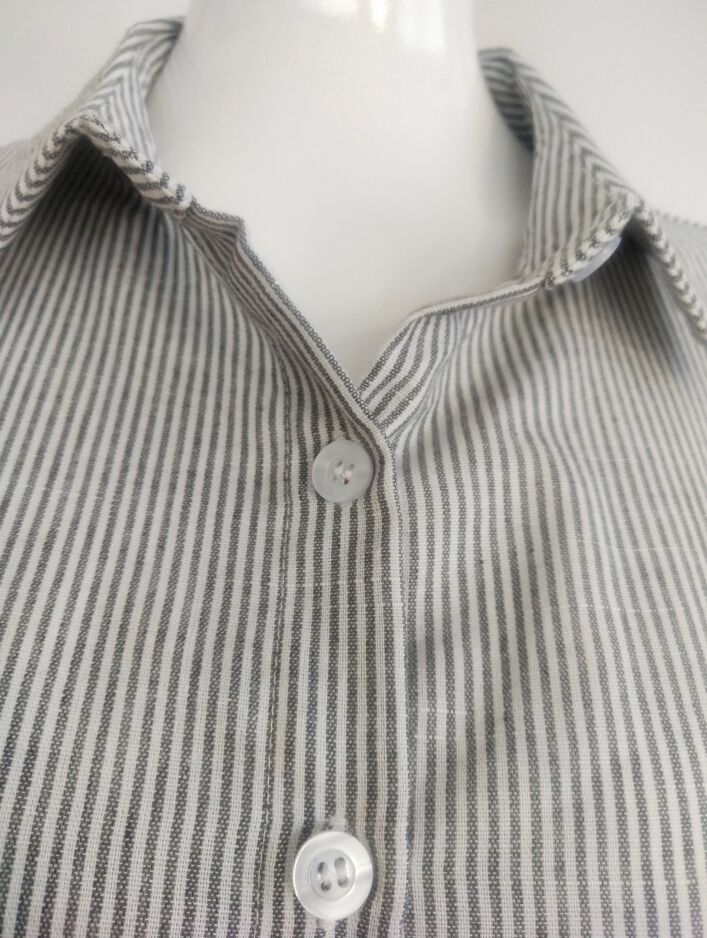 Summer New Dress Fashion Cotton Linen Striped Cardigan Loose Large Casual Temperament Commuter Irregular Women's Long Dress tops