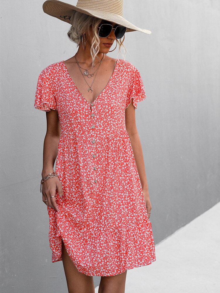 Hot Sale Spring Summer V Neck Dresses