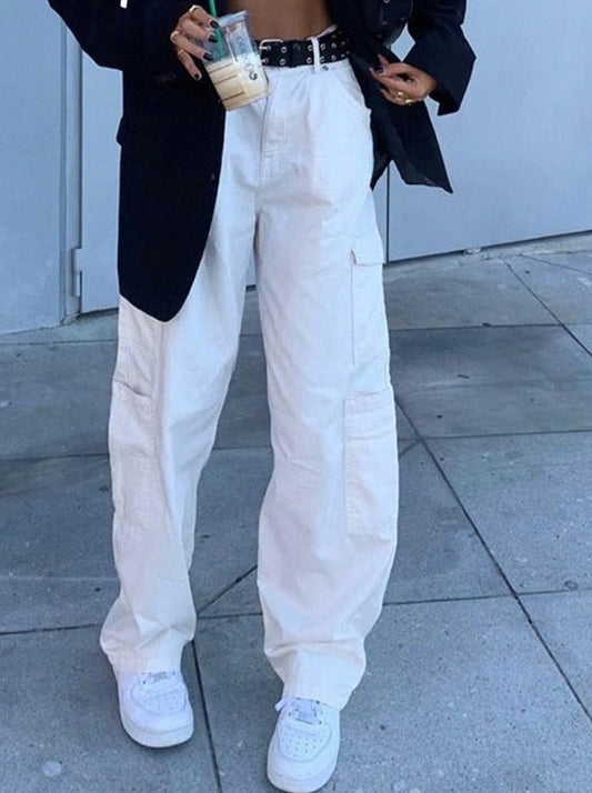 Sixsr  Fashion Streetwear Women Jeans Pocket High Waist Jeans Korean Casual Straight Harajuku Denim Pants Baggy New Cargo Pants