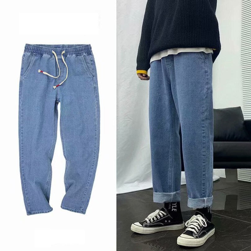 Sixsr American Casual Jeans Men Spring Wide Leg Street Straight Oversize Denim Pants Elastic Waist Drop Vintage Denim Trousers 2024