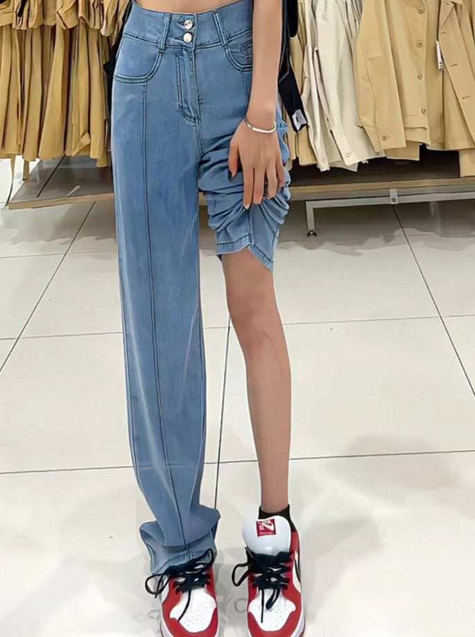 Vintage Jeans for Women New High Waisted Korean Fashion 2 Button Slim Straight Jeans Streetwear Chic Casual Jeans