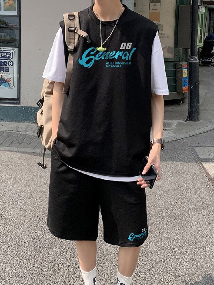 Makokuwz 2024SS Thin Basketball Sports Suit Men's High-end Short-sleeved Vest with A Set of Shorts Two-piece Hip Hop Sweatsuit