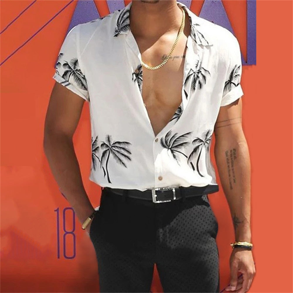 Sixsr New Luxury Social Shirts For Men Casual Floral Print Short-sleeved Tees Summer Loose Simple Tops Lapel Shirt Men's Clothing 2024