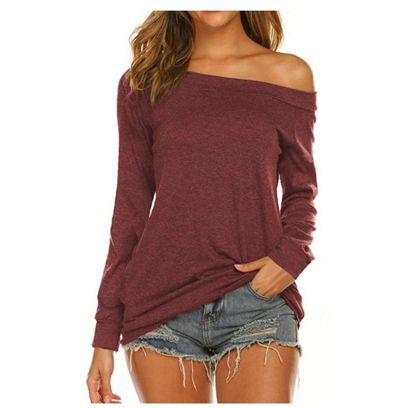 Stylish Off Shoulder Solid Color Long Sleeve Tops