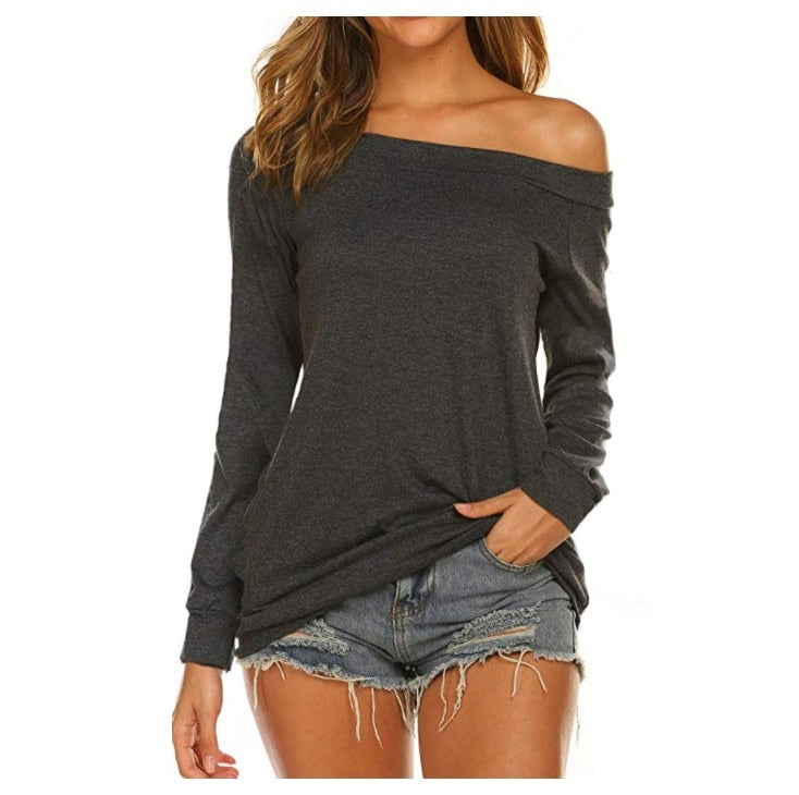Stylish Off Shoulder Solid Color Long Sleeve Tops