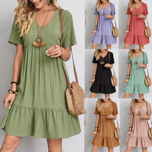 Spring summer v-neck floral short-sleeved dress