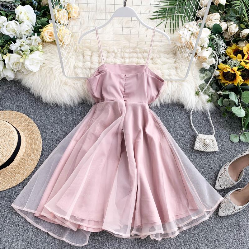 Sixsr Spring Outfits Summer Spaghetti Strap High Waist Sleeveless Mini Chiffon Elegant Women Lady Female Dress