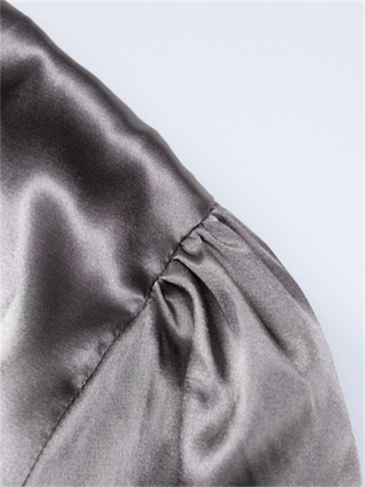 sixsr Womens Fall Fashion Satin Ruched Deep V Neck Long Sleeve Mini Bodycon Dress Women Autumn Winter Elegant Sexy Party Dresses