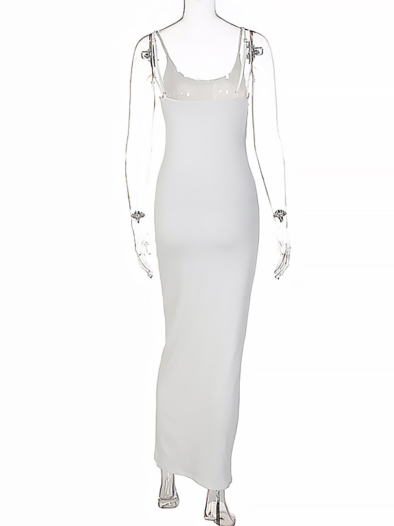 Sixsr Summer Dresses For Women White Bodycon Slip Maxi Dress for Women's Summer Sexy Party Evening Elegant Backless Birthday Straps Wrap Long Dresses Woman