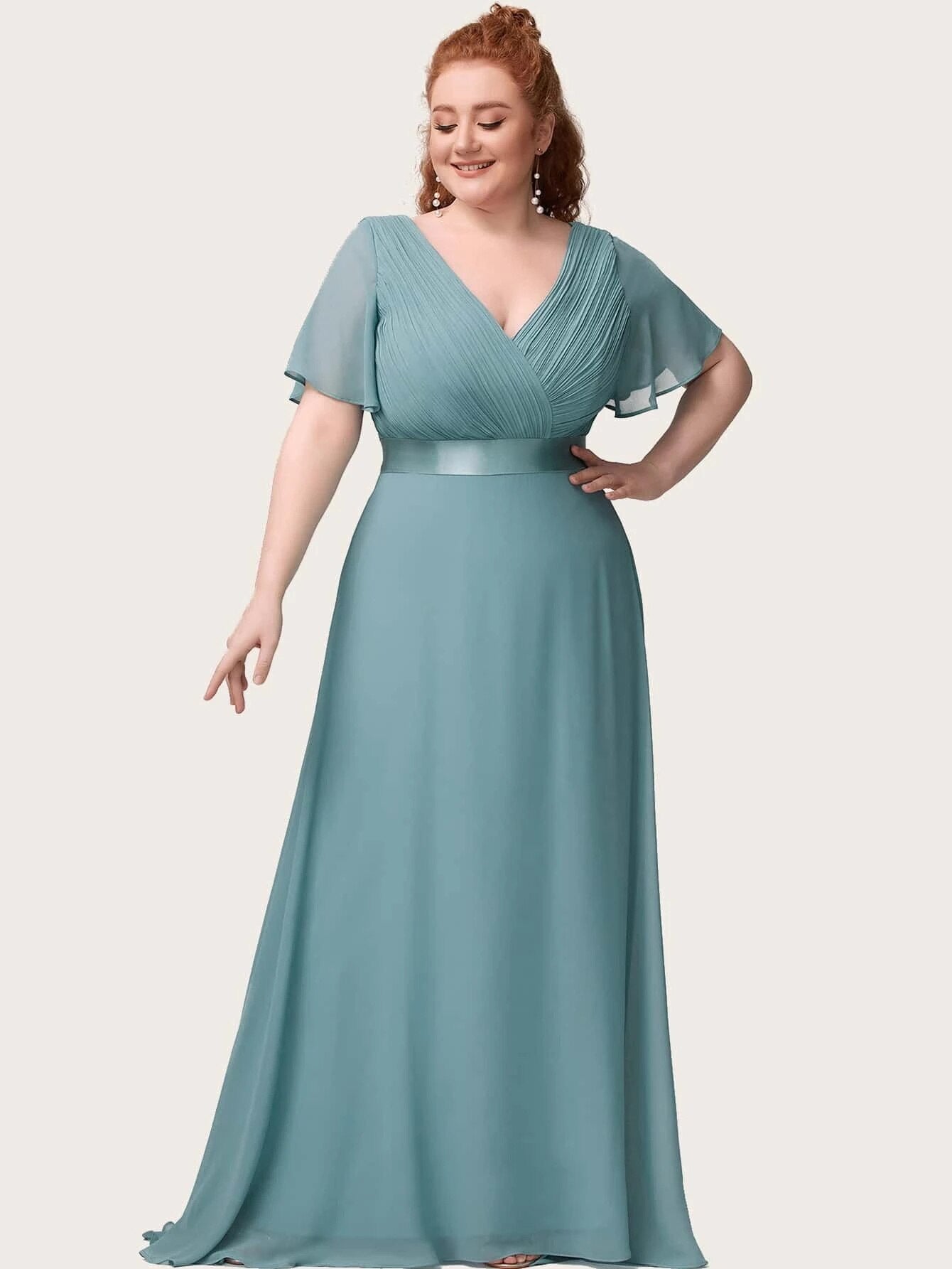 sixsr Summer Outfits New Women Plus Size Evening Dresses Long Elegant A Line V Neck Ruffles Chiffon Formal Wedding Party Dress Robe De Soiree