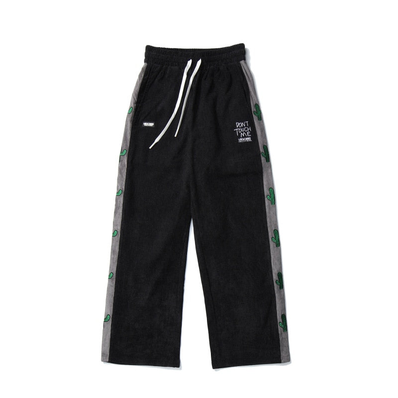 Sixsr American Sweatpants Men and Women Side Stripe Plant Embroidery Joggers Trousers Pants Elastic Waist Straight Baggy Streetwear