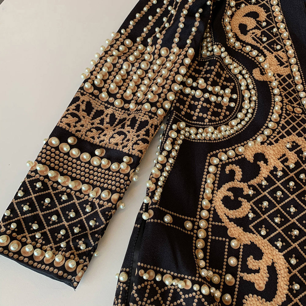 sixsr new Beaded Geometric Autumn Winter Long Sleeves V-Neck Vintage Ladies Outwear vintage fashion Overcoats