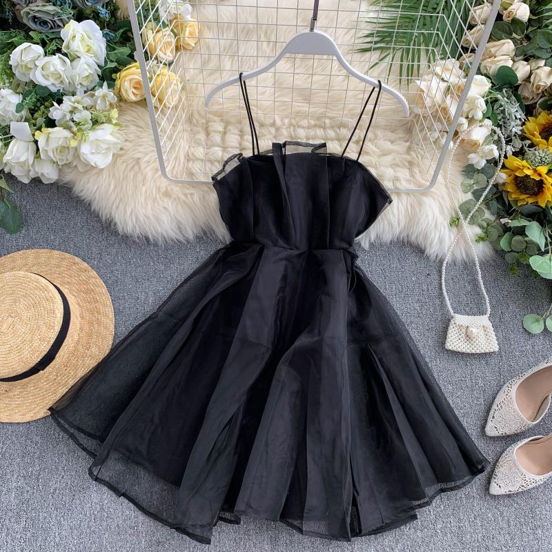 Sixsr Spring Outfits Summer Spaghetti Strap High Waist Sleeveless Mini Chiffon Elegant Women Lady Female Dress