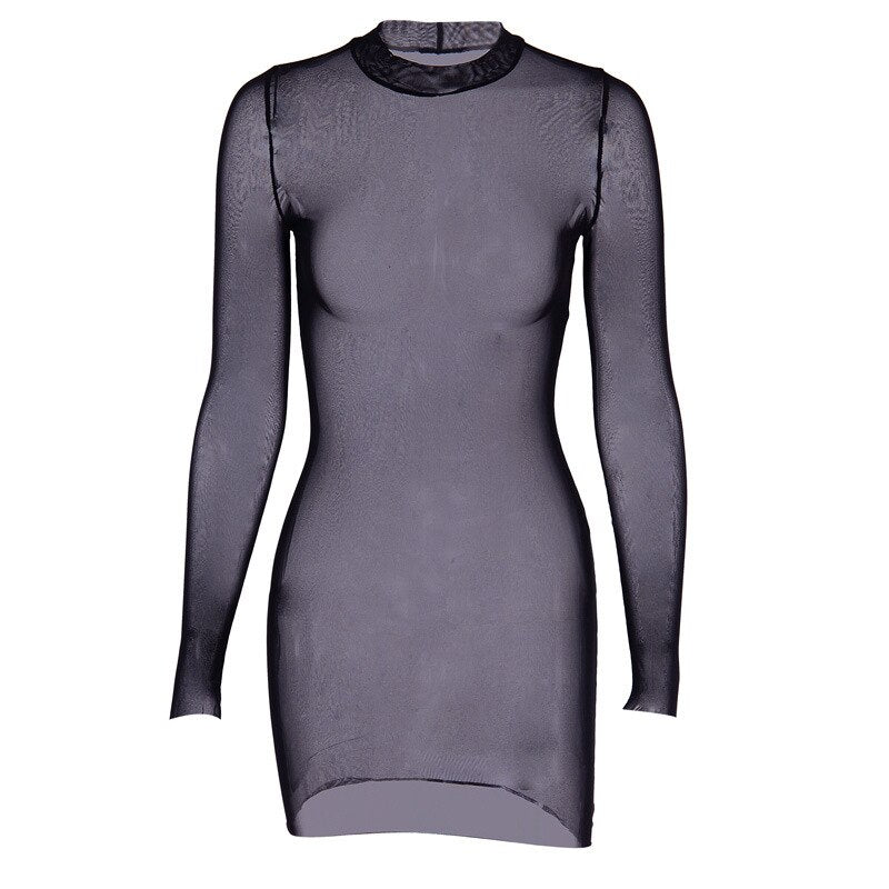 sixsr Summer Outfits Fashion Trends Sexy Women Dress Mesh See-through Long Sleeves Dress Slim Tight Backless Dress Party Clubwear Female Mini Dresses Black