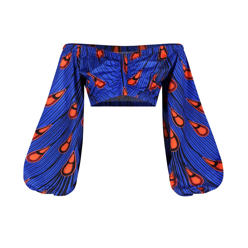 sixsr African Dresses for Women Autumn 2-piece Set Lady Full Sleeve Shoulder Off Festher Dashiki Print Split Skirts Africna Clothes