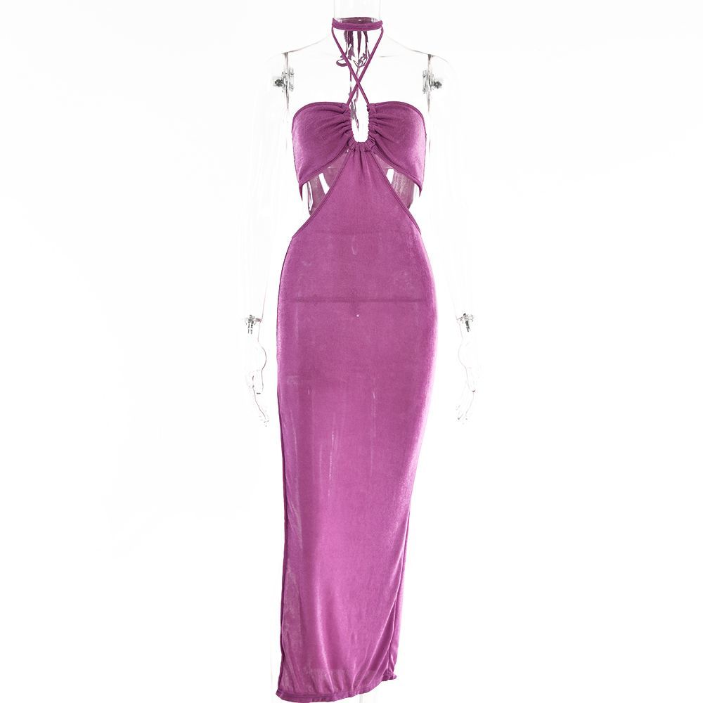 Sexy Hollow Out Corset Maxi Dress Party Dress Women Halter Cut Out Wrap Split Long Dresses Summer Backless Clubwear Midi Robe