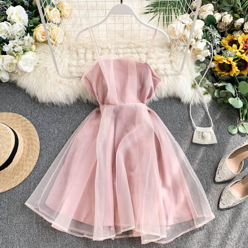 Sixsr Spring Outfits Summer Spaghetti Strap High Waist Sleeveless Mini Chiffon Elegant Women Lady Female Dress