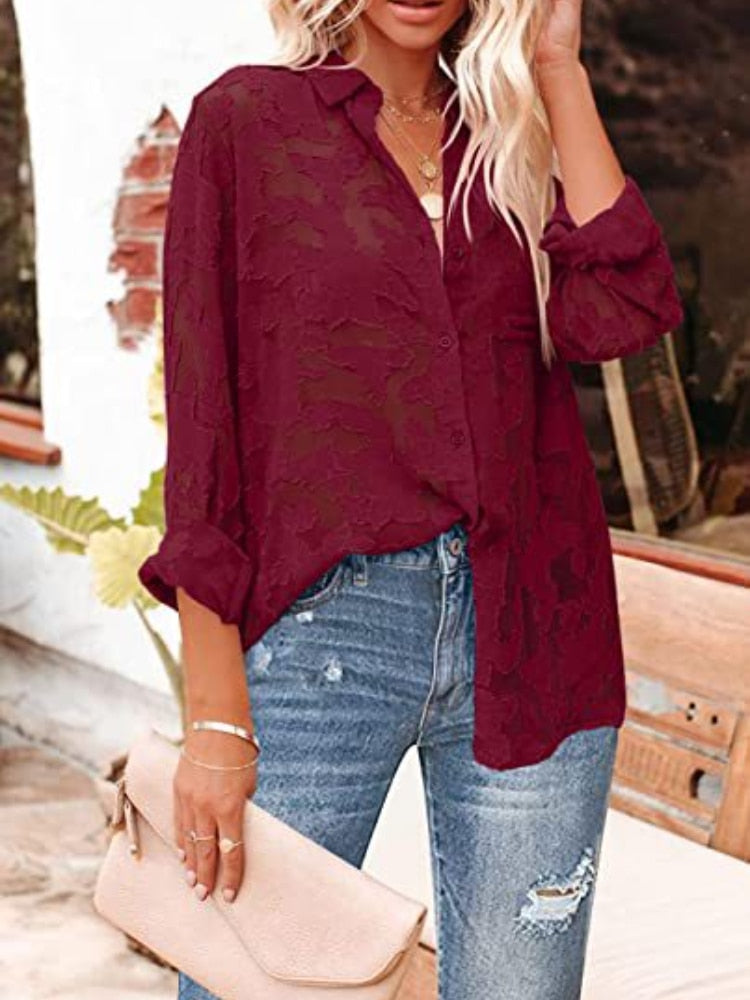 Women's Cotton Shirt Blouse Women Elegant Spring Candy Colors Basic Top Turn-down Collar Long Sleeve Solid Button Blouses