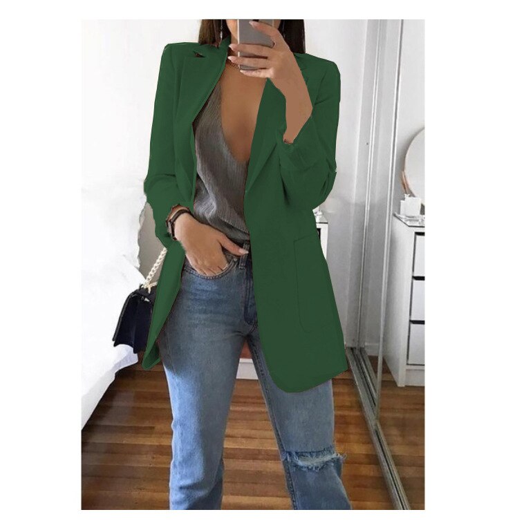 Fashion Korean Casual Women's Blazer Spring Autumn Long Blazer Women Suit Outwear Slim Coats Office Ladies Blazer Work Jacket