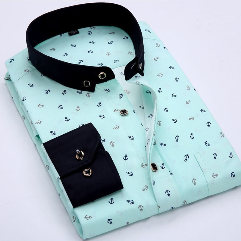 Sixsr New Men Fashion Casual Long Sleeved Printed Shirt Brand Men Clothing Slim Fit Male Social Business Dress Shirt  Soft Comfortable