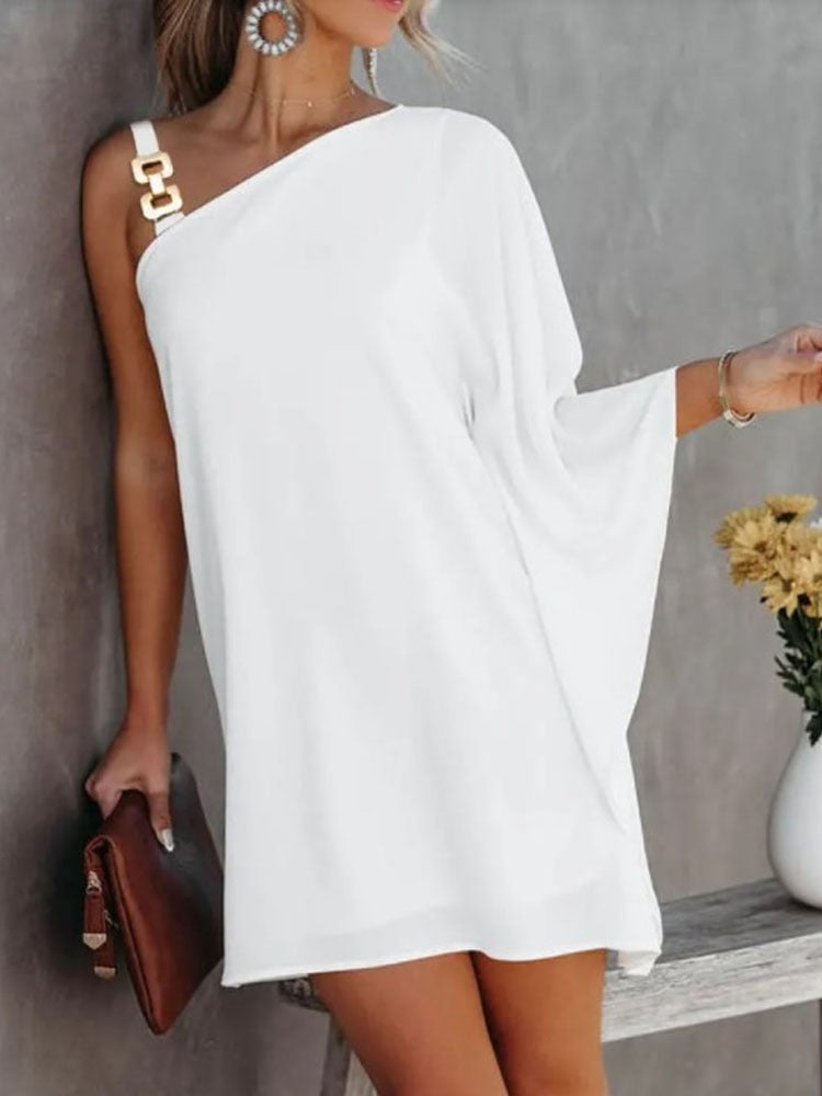 Sexy One-Shoulder Long Sleeve Party Dress Spring Vintage Halter Loose Irregular Dress Elegant Women Print Ruffle Dresses Vestido