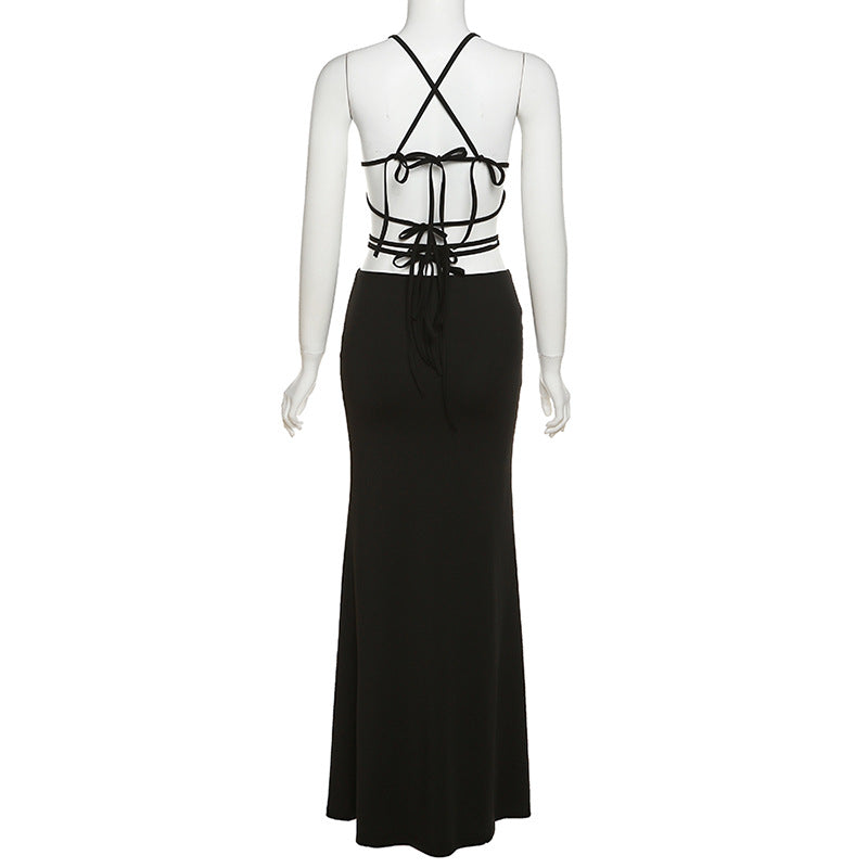 sixsr Sexy Bandage Hollow Out Slip Maxi Dress for Women Party Club Elegant Outfits Summer Holiday Backless Dresses Slim