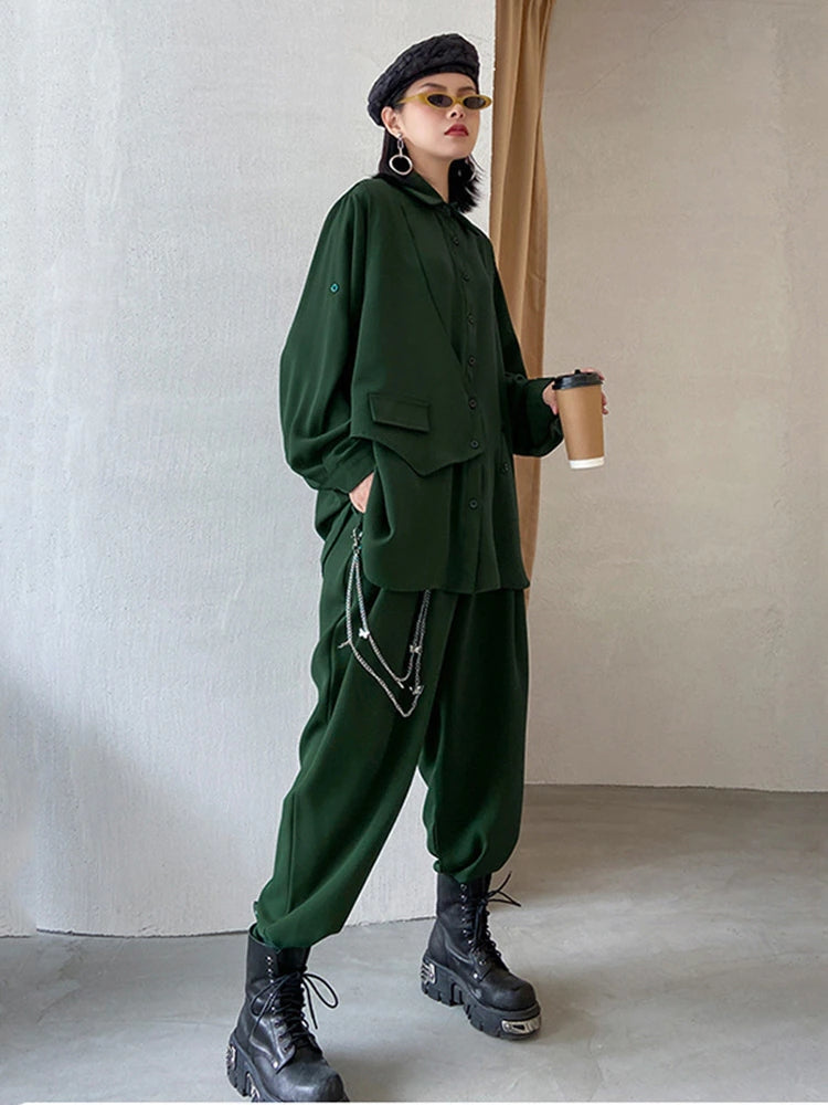 sixsr Wide Leg Pants Irregular Big Size Two Piece Suit New Lapel Long Sleeve Loose Fit Women Fashion Spring Autumn