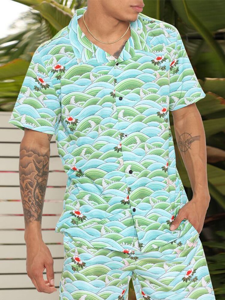 2024 Summer Fashion Men Clothing Beach Outfits Vintage Floral Printed Two Piece Sets Mens Short Sleeve Shirts And Shorts Suits