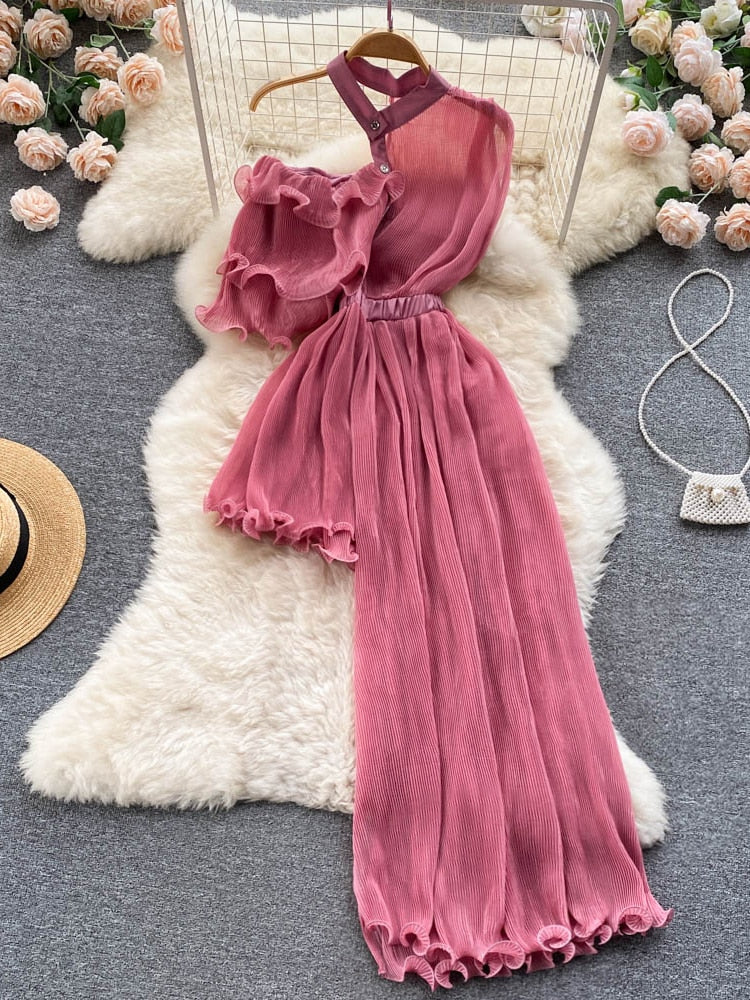 Summer Women Sexy Irregular Dress Elegant Female Ruffle Off Shoulder Slim High Waist Vestidos Green/White/Pink Robe New Fashion