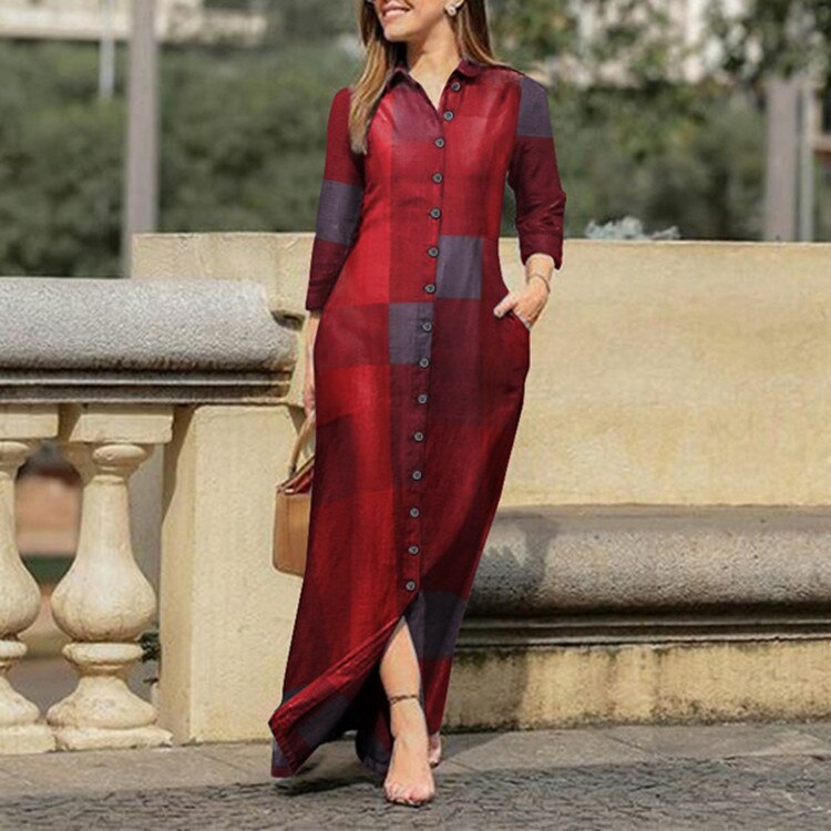 sixsr Fall Outfits Autumn Vintage Floral Printed Cotton Dress Women Casual Lapel Collar Button Up Dresses Bohemian Vestidos Long Robe
