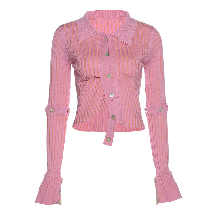 sixsr Fashion Trends Single Breasted Knitted Sweater Women Sexy Long Sleeve Asymmetrical Cardigans Solid Turn Down Collar Autumn Fashion Tops