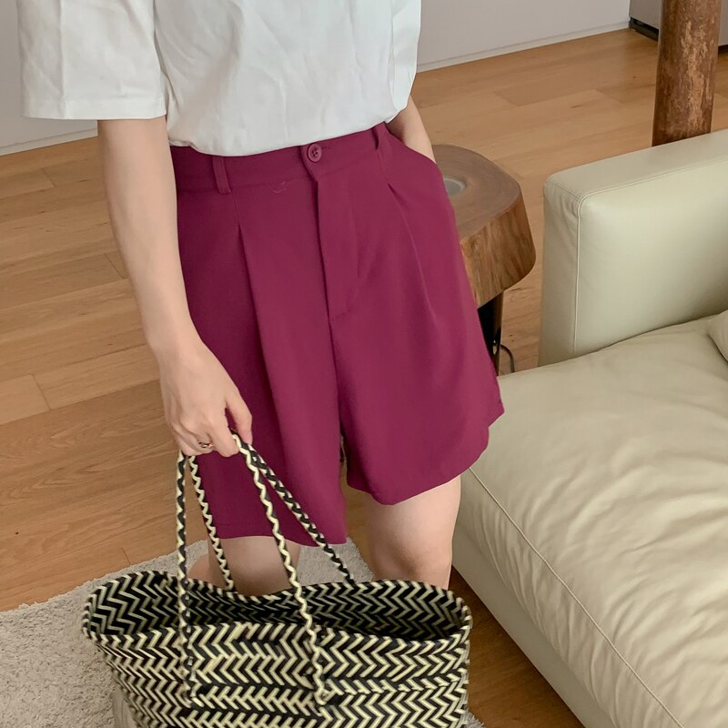Syiwidii High Waisted Suits Shorts for Women New Solid Korean Fashion Wide Leg Shorts Office Ladies Casual Baggy Shorts