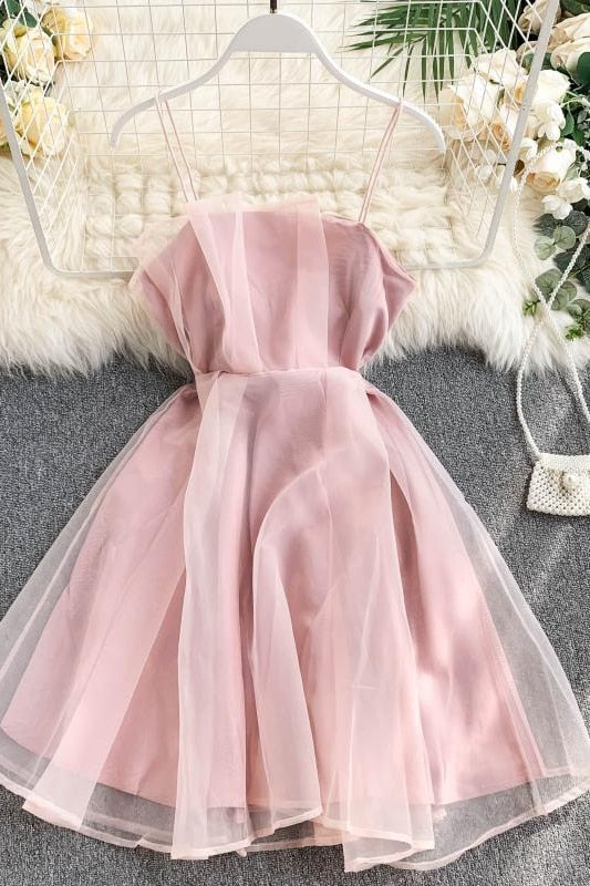 Sixsr Spring Outfits Summer Spaghetti Strap High Waist Sleeveless Mini Chiffon Elegant Women Lady Female Dress