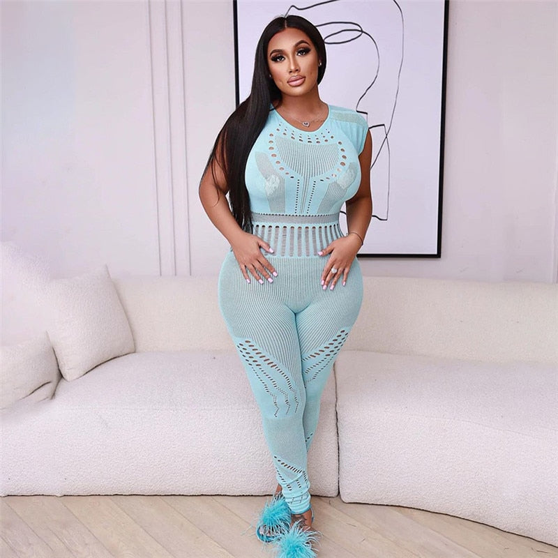 sixsr Hollow Out Knitted Mesh Jumpsuits Women Sexy See Through Long Sleeve Hipster Stretchy Skinny Overalls Clubwear Romper