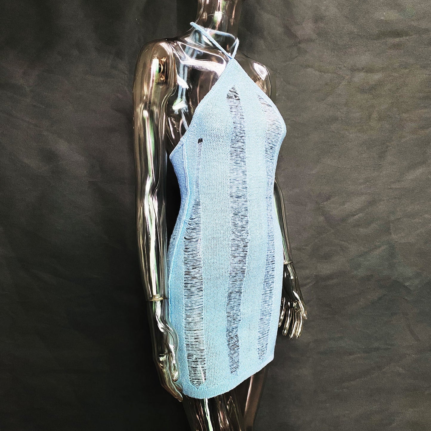 sixsr Knit Sexy Hollow Out Halter Women Dress Black Backless High Waist Mini Dress Women Summer Skinny Fashion Streetwear