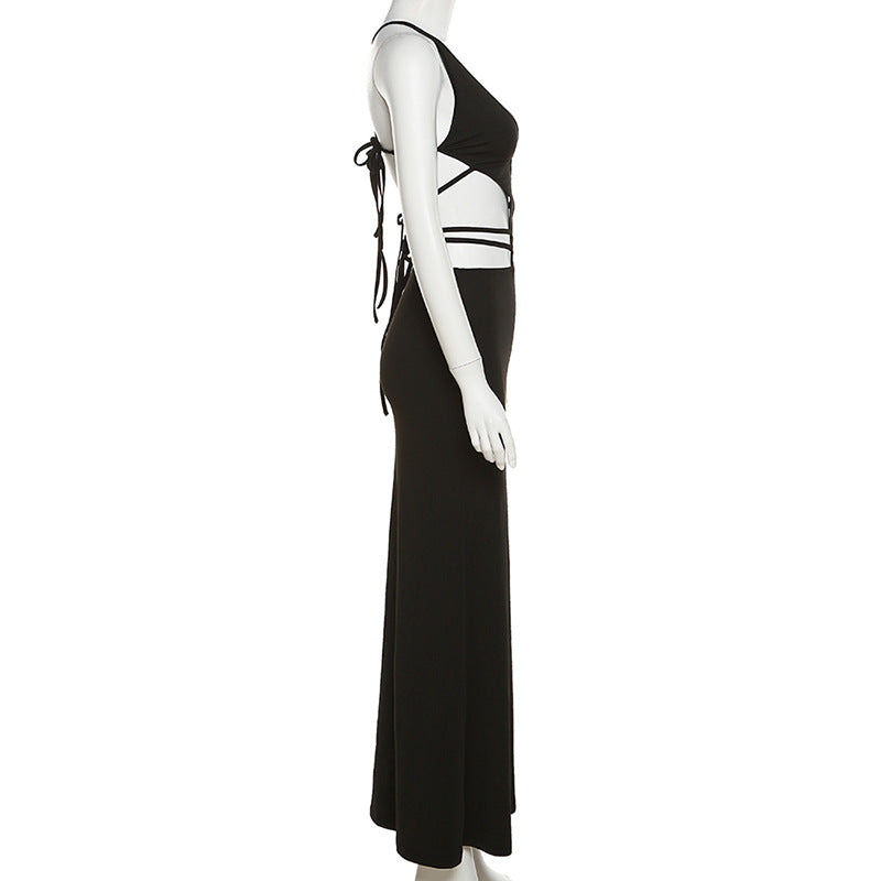 sixsr Sexy Bandage Hollow Out Slip Maxi Dress for Women Party Club Elegant Outfits Summer Holiday Backless Dresses Slim