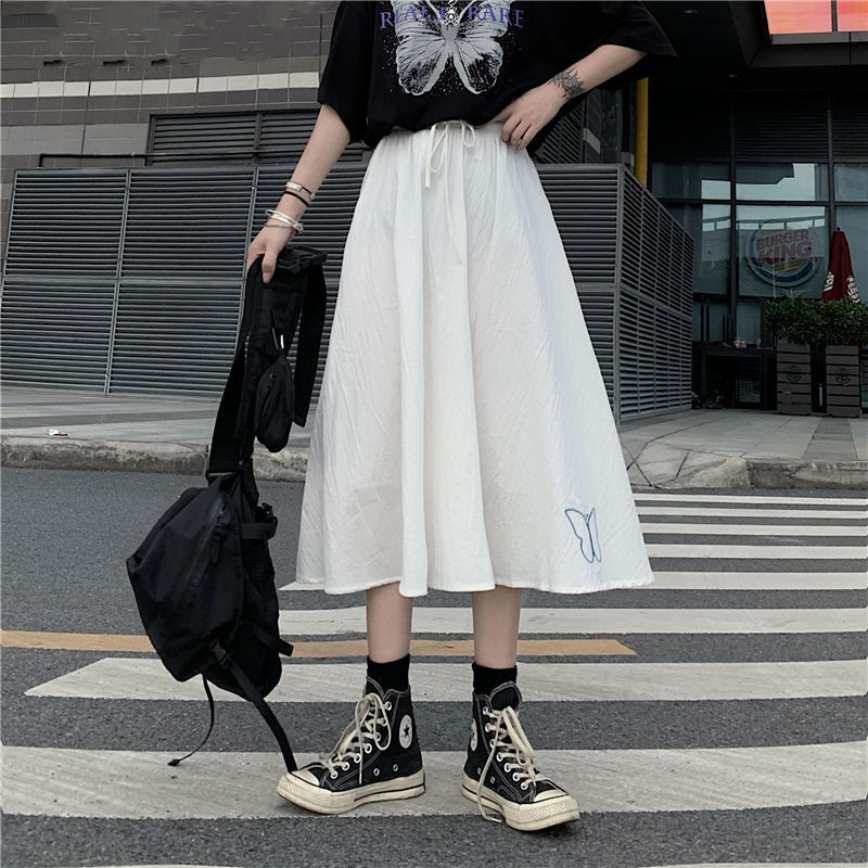 Spring/Autumn Women Skirts High Waist Student Korean Style Dark Vintage Ruffle Long A-line Skirts Women Fashion
