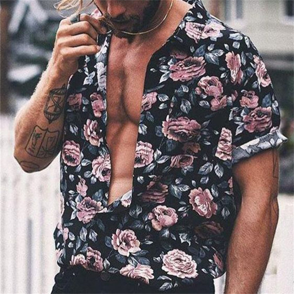 Sixsr New Luxury Social Shirts For Men Casual Floral Print Short-sleeved Tees Summer Loose Simple Tops Lapel Shirt Men's Clothing 2024