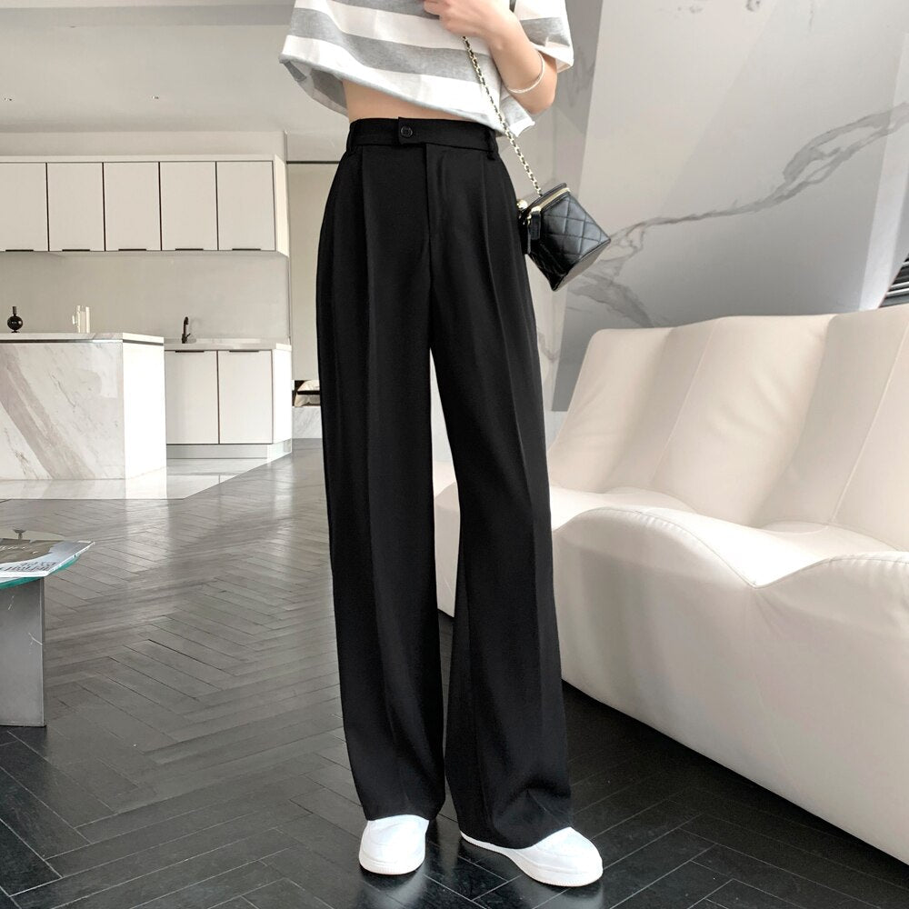 Sixsr Spring Outfits Pants Women Korean Style Casual High Waist Chic Office Lady Female Elegant Black Straight Suit Pants Trousers Khaki
