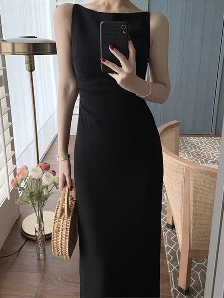 Sixsr New Women Summer Fashion Spaghetti Strap Sleeveless Sexy Dress Female Elegant Evening Midi Dress
