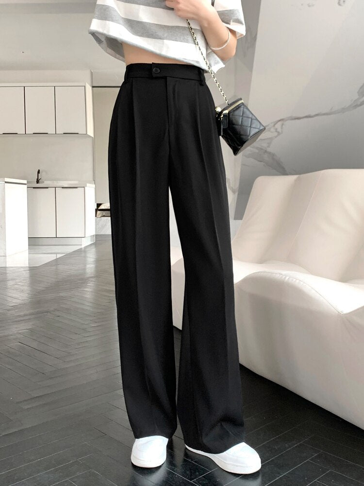 Sixsr Spring Outfits Pants Women Korean Style Casual High Waist Chic Office Lady Female Elegant Black Straight Suit Pants Trousers Khaki