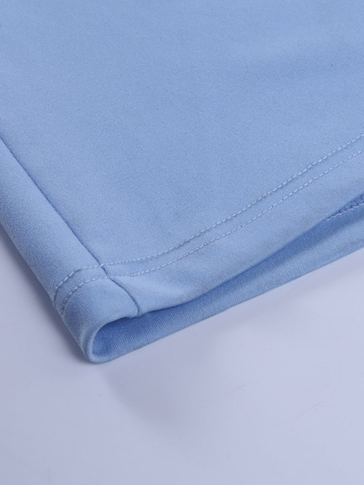 Sixsr Elegant Women Dress Stand Collar Slim Waist Solid Blue Ankle Length Autumn Long Sleeve Casual Party Dress Fashion