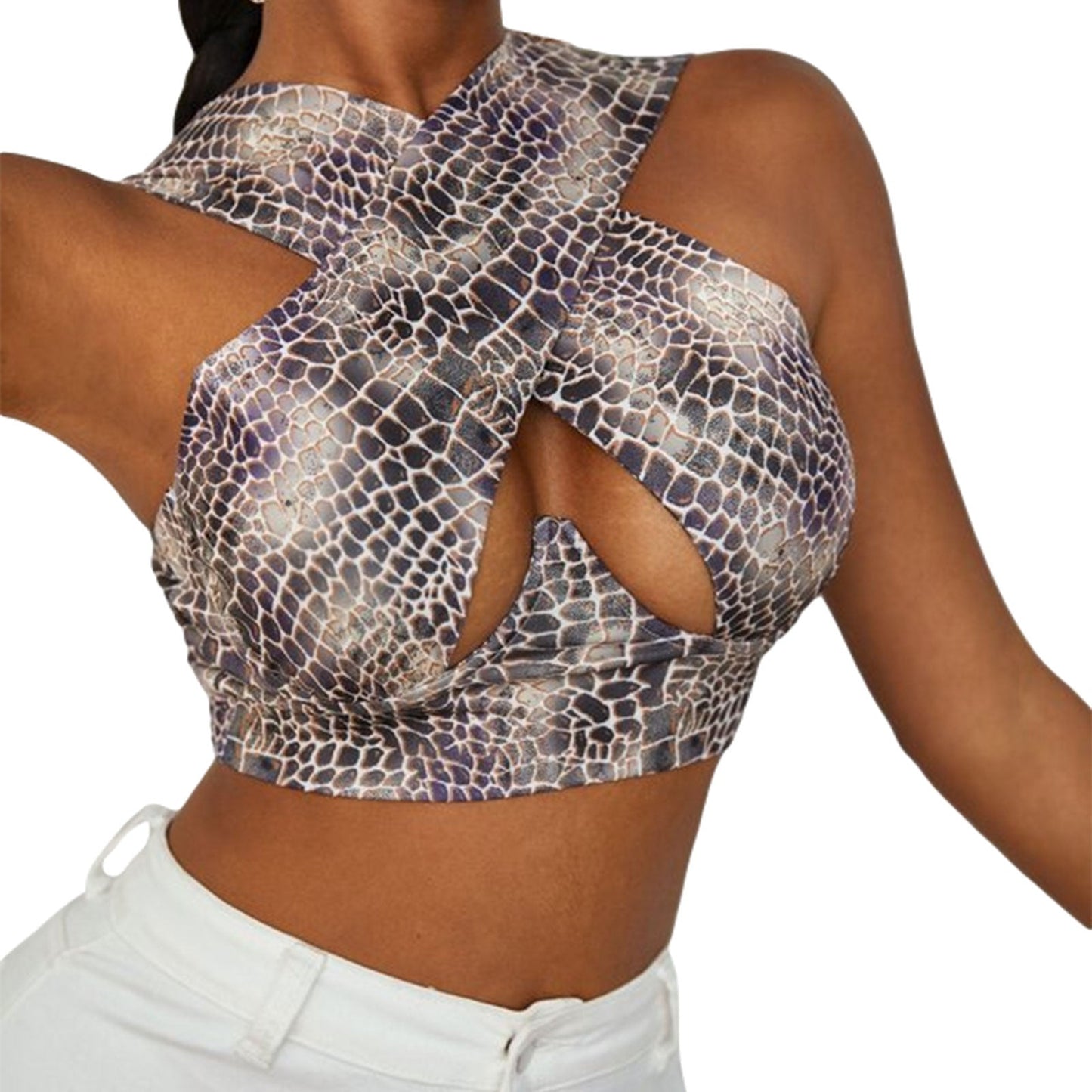 sixsr Women's Criss Cross Tank Tops Sexy Sleeveless Solid Color Cutout Front Crop Tops Party Club Streetwear Summer Lady Bustier Tops
