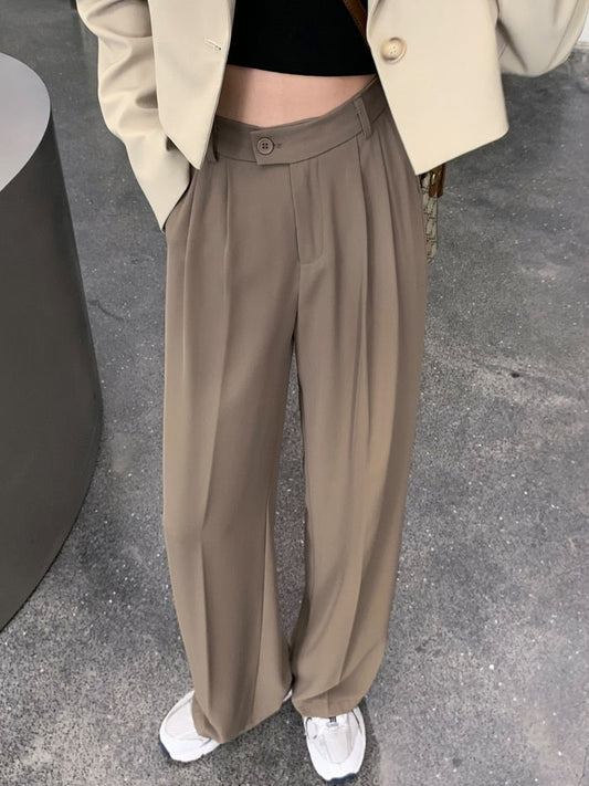 Sixsr Spring Outfits Pants Women Korean Style Casual High Waist Chic Office Lady Female Elegant Black Straight Suit Pants Trousers Khaki