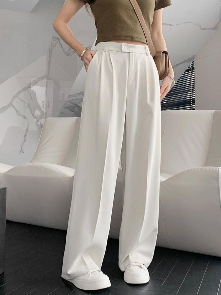 Sixsr Spring Outfits Pants Women Korean Style Casual High Waist Chic Office Lady Female Elegant Black Straight Suit Pants Trousers Khaki