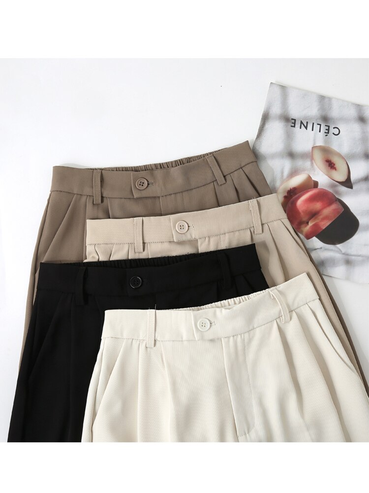Sixsr Spring Outfits Pants Women Korean Style Casual High Waist Chic Office Lady Female Elegant Black Straight Suit Pants Trousers Khaki